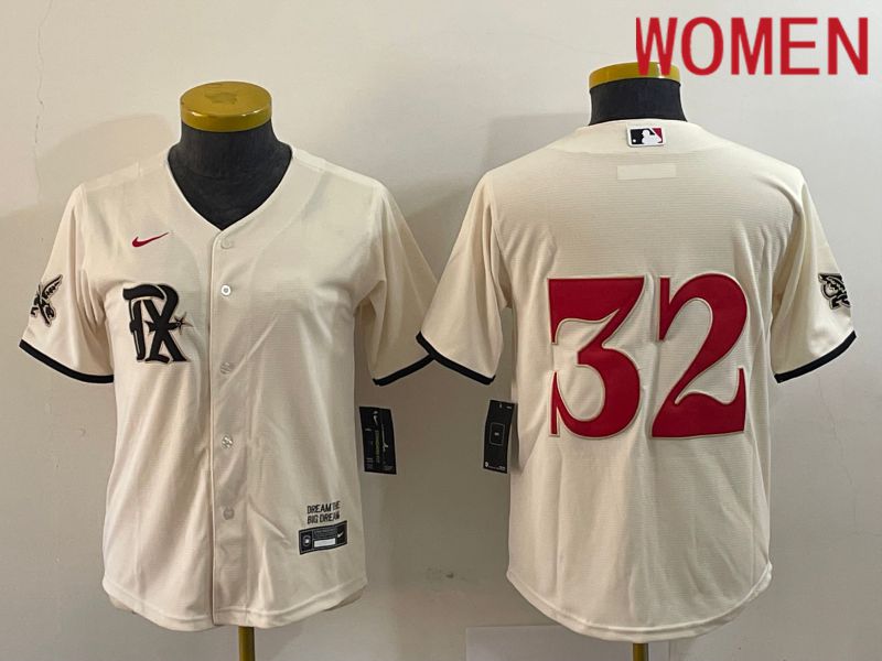 Women Texas Rangers #32 No Name Cream Game Nike 2023 MLB Jersey style 1